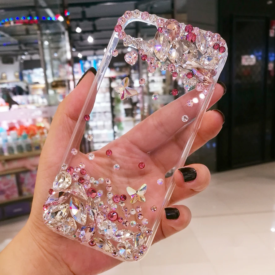 

Hot Pink Clear Phone Case Cover For Samsung galaxy A5 A7 A3 A8 A9 2015 2016 2017 2018 Diamond Hard Protective Shell Skins Bag