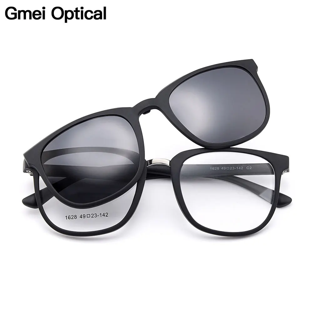 

Gmei Optical Urltra-Light TR90 Optical Eyeglasses Frames with Colorful Polarized Clip-on Sunshades for Women & Men Eyewears 1628