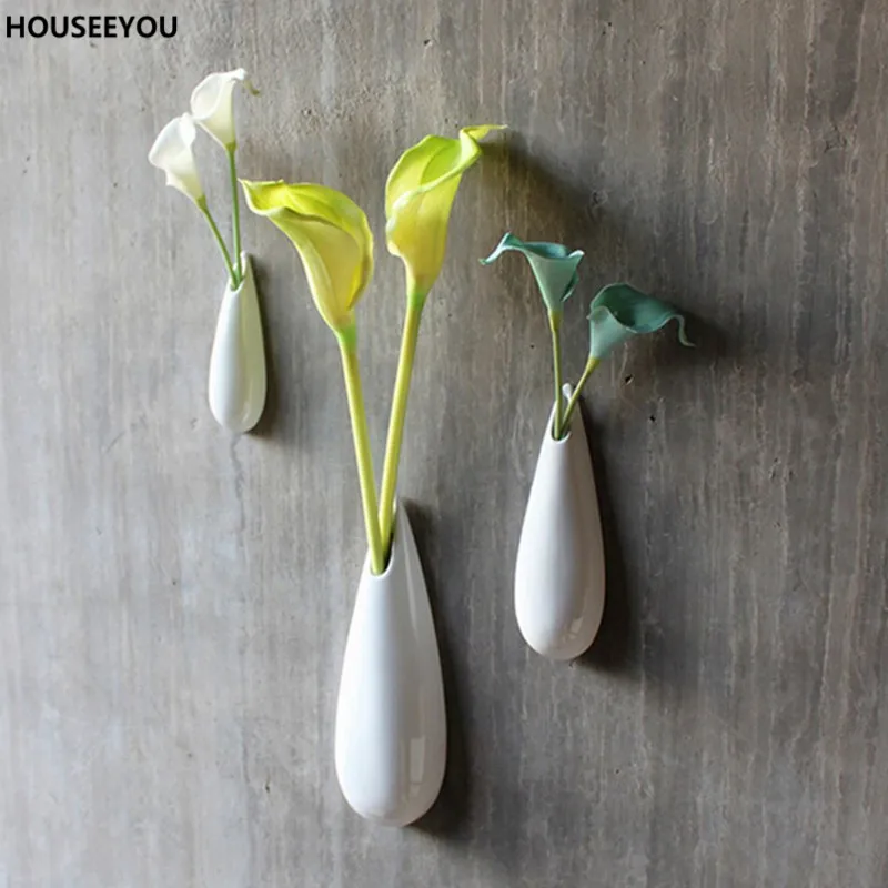 Modern Fashion Ceramic Wall Vase Drop Style Wall White Porcelain