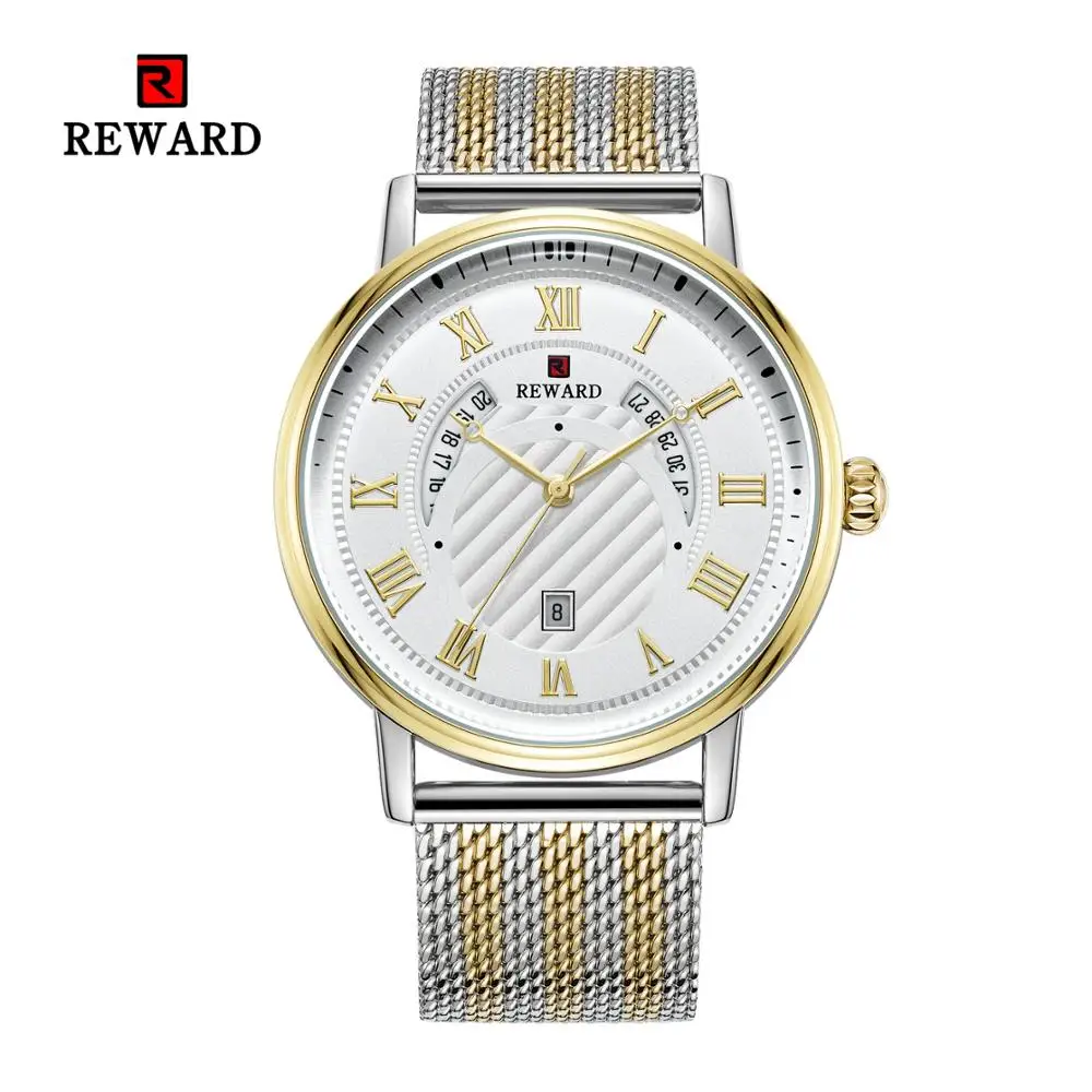 

REWARD Automatic Quartz Men Watch Fashion Luxury Business Sports Male Wrist Watch Calendar Stainless Steel Mesh Watch Strap