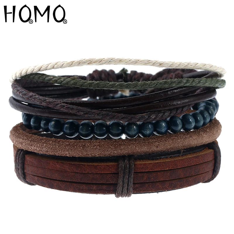 HQMQ Tibet Metal Stone Beads Multilayer Leather Bracelet Bangles Chain&Link Charms Bracelets for Men Vintage Punk Wrap Wristband