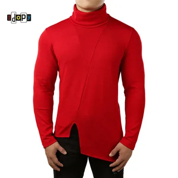 

Idopy Men's Autumn Sprint Sweater Coat Casual Turtle Neck Long Split Extended Patchwork Street Style Loose Fit Pullover For Male
