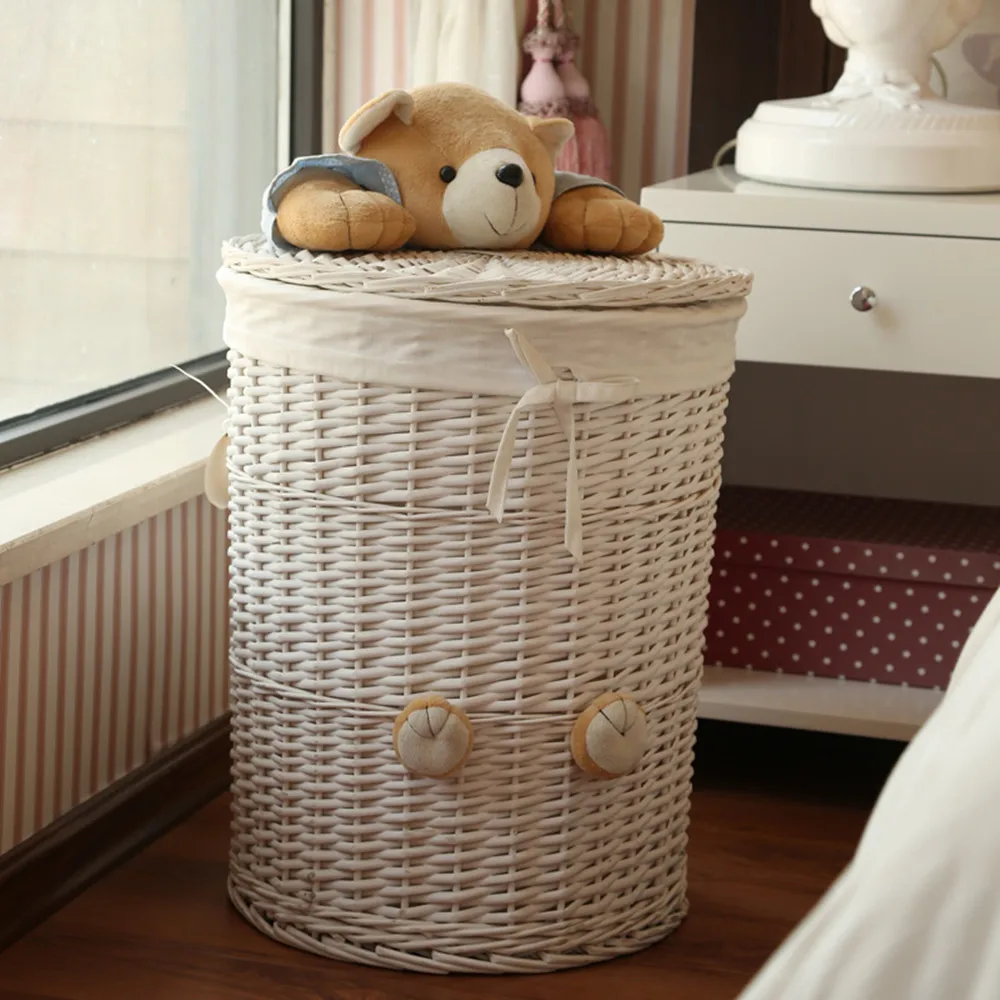 Woven Wicker Baskets Round Laundry Hamper Sorter Storage Basket With Woven Wicker Baskets Round Laundry Hamper Sorter Storage Basket With Bear Head Lid Small Large For Clothes Panier In From