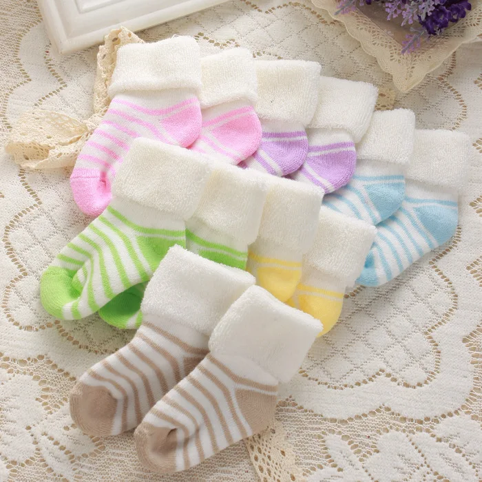 

6 Pairs/Lot Multicolor Cotton Thick Baby Sock Soft Striped Infants Sock Newbron Flocky Sock for 0-6 M one piece