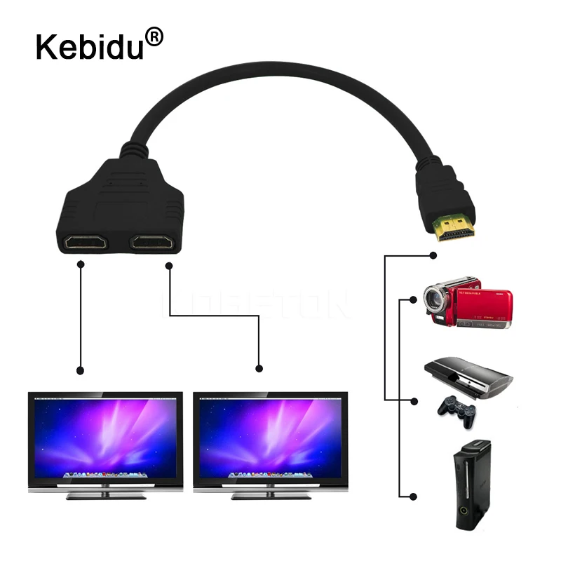 

kebidu Fasion HDMI Male To Female 2 HDMI Splitter Double Signal Adapter Converter Cable 1 in 2 out for Video TV HDTV Wholesale