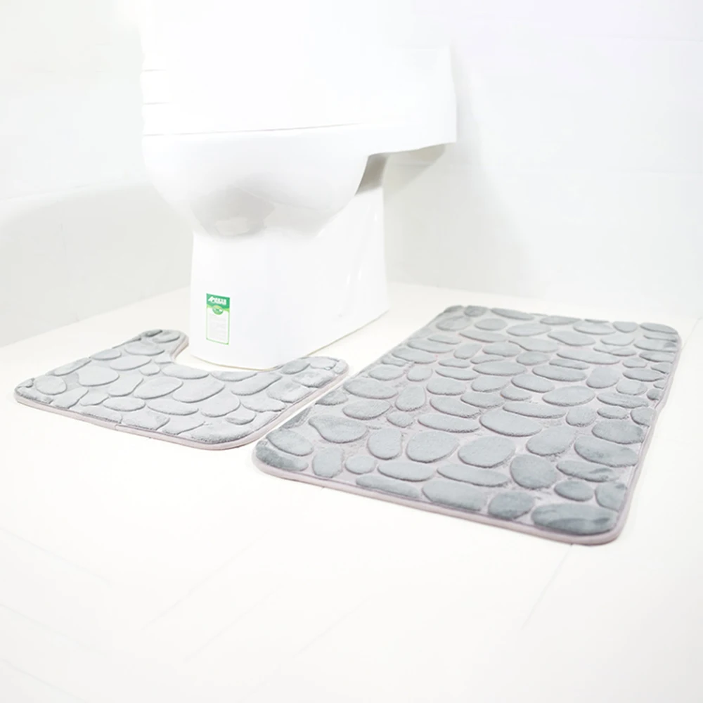 2 шт./компл. Non-slip Ванная комната туалет однотонные Цвет ковер 3D булыжник коврики Набор для бани Ванная комната украшение дома