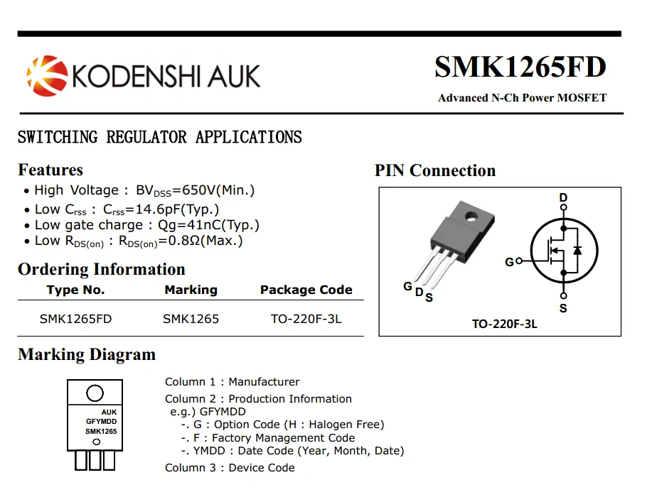 15Pcs SMK0825F Smk0825 Advanced N-Ch Power Mosfet To-220F by Kodenshi Auk 15Pcs SMK0825F Smk0825 Advanced N-Ch Power Mosfet To-220F by Kodenshi Auk
