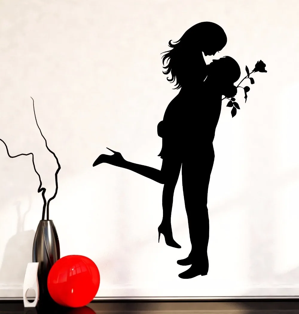 Домашний декор романтическая девушка человек настенные наклейки "Love" Роза Стиль стены Стикеры Съемный Любовь Пара обои Гостиная росписи AY1035