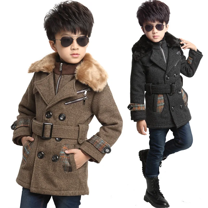 

2016 Winter New Boys Overcoat,Fur Collar Thick Cotton-Padded Long Jacket For Boys Winter Jacket,Children Parkas,Height 110-160CM