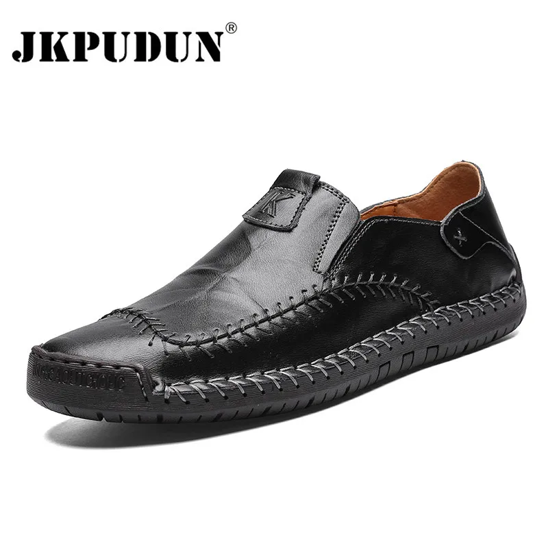 

JKPUDUN Italian Mens Shoes Casual Luxury Brand Fashion Men Loafers Genuine Leather Moccasins Comfy Breathable Slip on Boat Shoes
