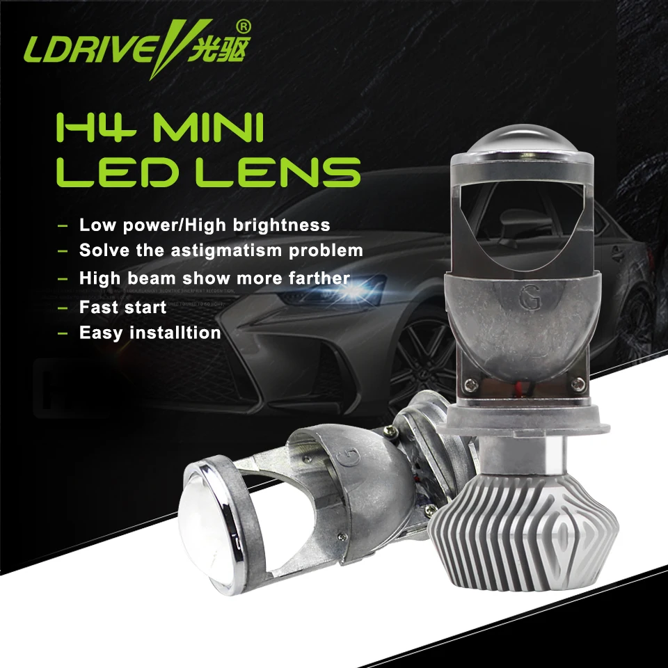 

LDRIVE H4 9003 LED Mini Bi-LED Projector 1.5 Inch Headlight Lens 70W 5500K Headlamp Retrofit DIY HB2 LED Hi/Lo Beam Headlight