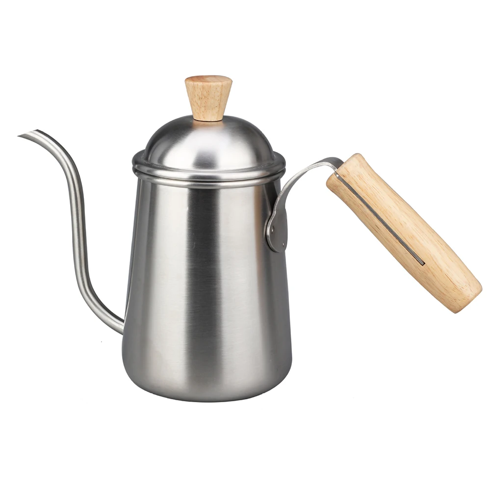 

650ml Spout Tea Gooseneck Pour-over Kettle Drinkware Long Mouth Thickening Wood Handle Stainless Steel Coffee Pot