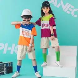 Для мальчиков и девочек Одежда в стиле хип-хоп свободная футболка с коротким рукавом топы для детей хлопок для джазовых танцев бальный