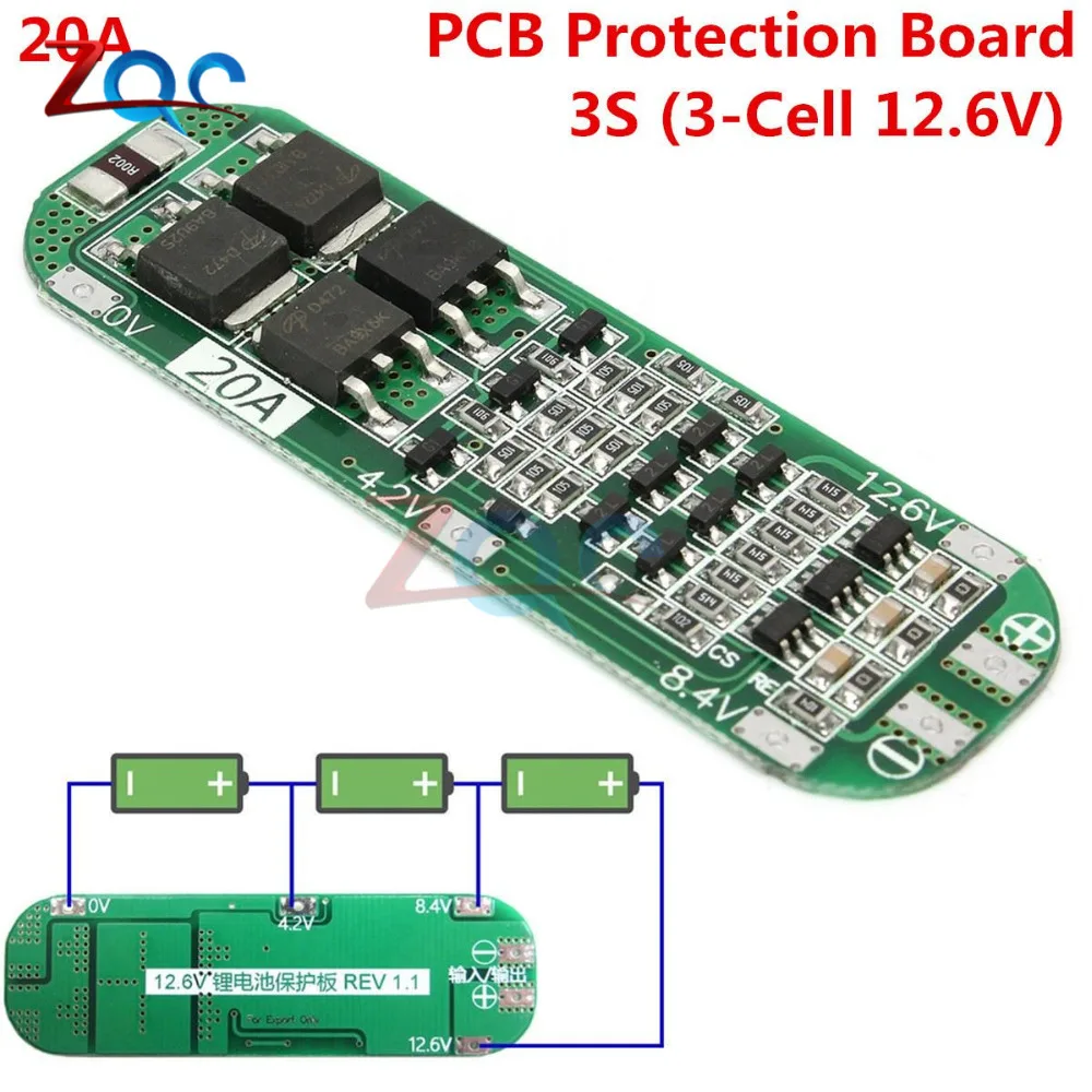 3S 20A литий-ионная литиевая батарея 18650 зарядное устройство PCB плата защиты BMS для сверлильного мотора 12,6 в Lipo ячеечный модуль 64x20x3,4 мм