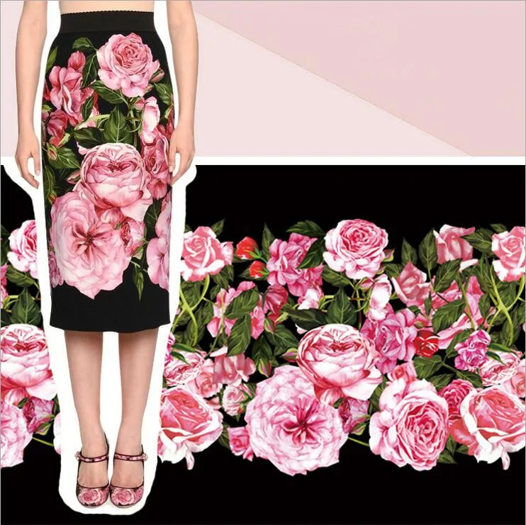 Buy polyester soft linen dress fabric,rose flowers