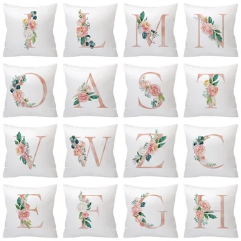 

Letter Pillow Cover 45x45cm Room English Alphabet For Sofa Home Goods 1PC Flower Throw Pillowcase White Polyester Pillow Case