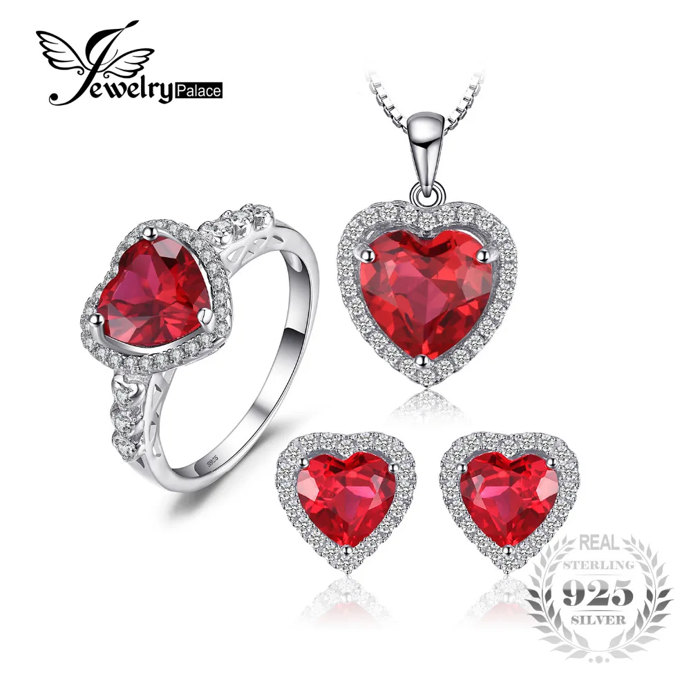 Jewelrypalace Сердце моря любовь создал рубиновое кольцо Стад Серьги Кулон Цепочки и
