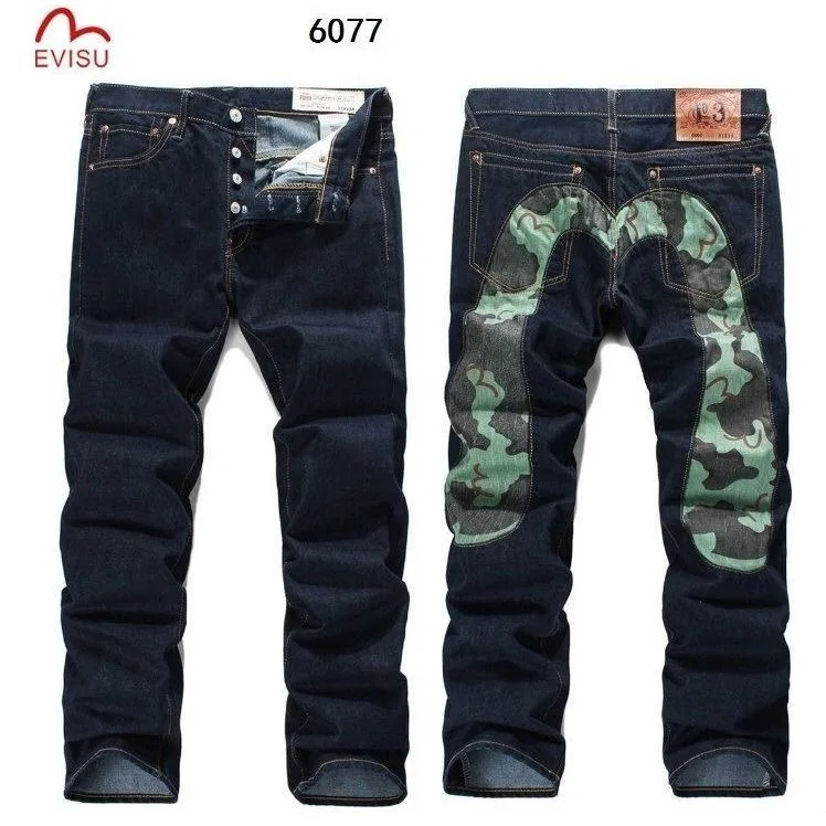 Новое поступление Аутентичные модные мужские брюки Evisu прямые джинсы с зеленым рисунком наивысшего качества мужские брюки