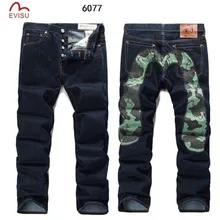 Новое поступление Аутентичные модные мужские брюки Evisu прямые джинсы с зеленым рисунком наивысшего качества мужские брюки