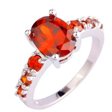 Art Deco Oval Cut Rose Red Cubic Ziconia Silver Color Ring Size 6 7 8 9 10 New Fashion Wedding Jewelry Gift Women Prom Trendy