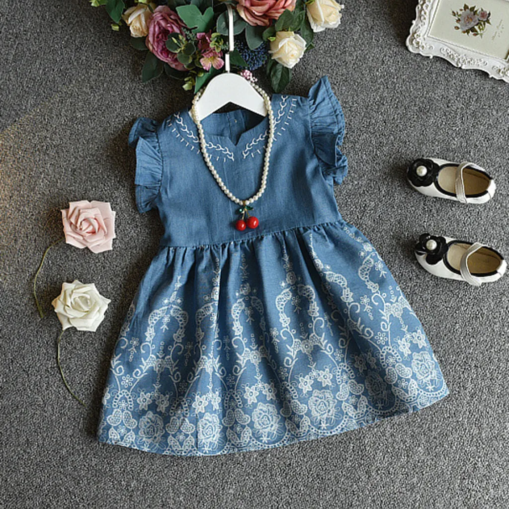 

Toddler 2019 Summer Cool Kids Set Kids Baby Clothing Set Girls Clothes Embroidery Denim Ropa Ninas Party Pageant Princess Dress