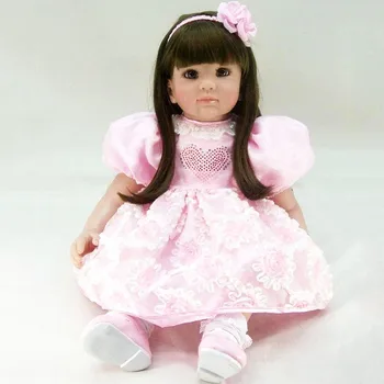 

Alive Reborn Dolls High Quality Silicone Cotton Lifelike Vinyl 60cm House Toys With Pink Love Image Dress Bedtime Accompany Doll