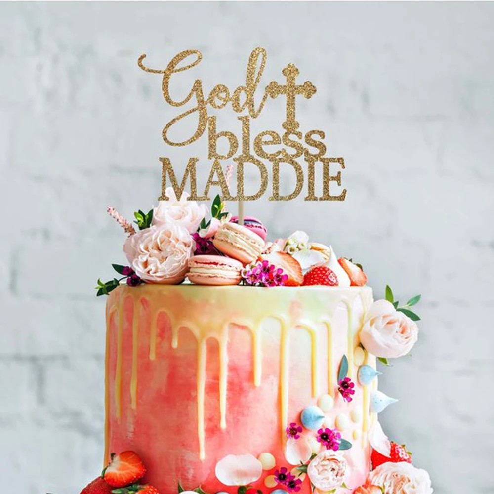 

Personalized Baptism cake topper, god bless cake topper first communion gold cake topper baptism decoration baptism topper