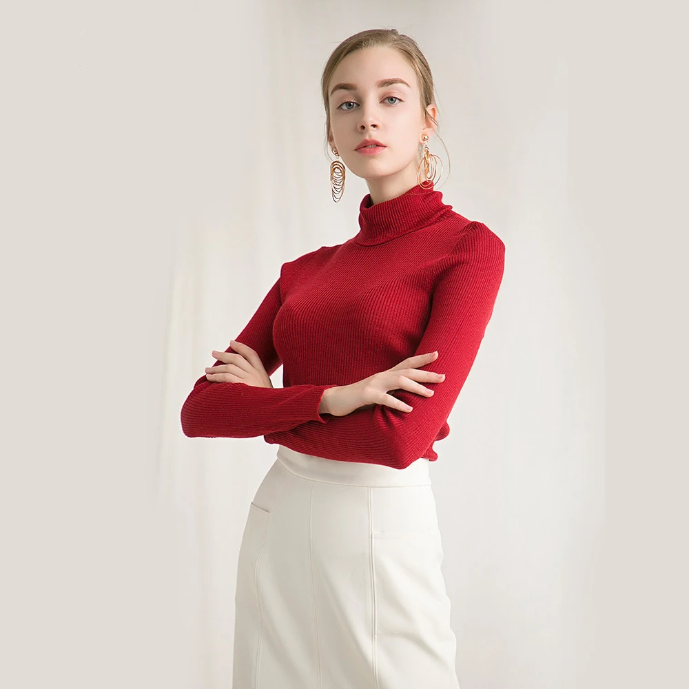 

European And American Women 2019 Autumn And Winter New Style Classic Long Sleeve Lapel Warm Wool Knitted Bottoming Shirt Female