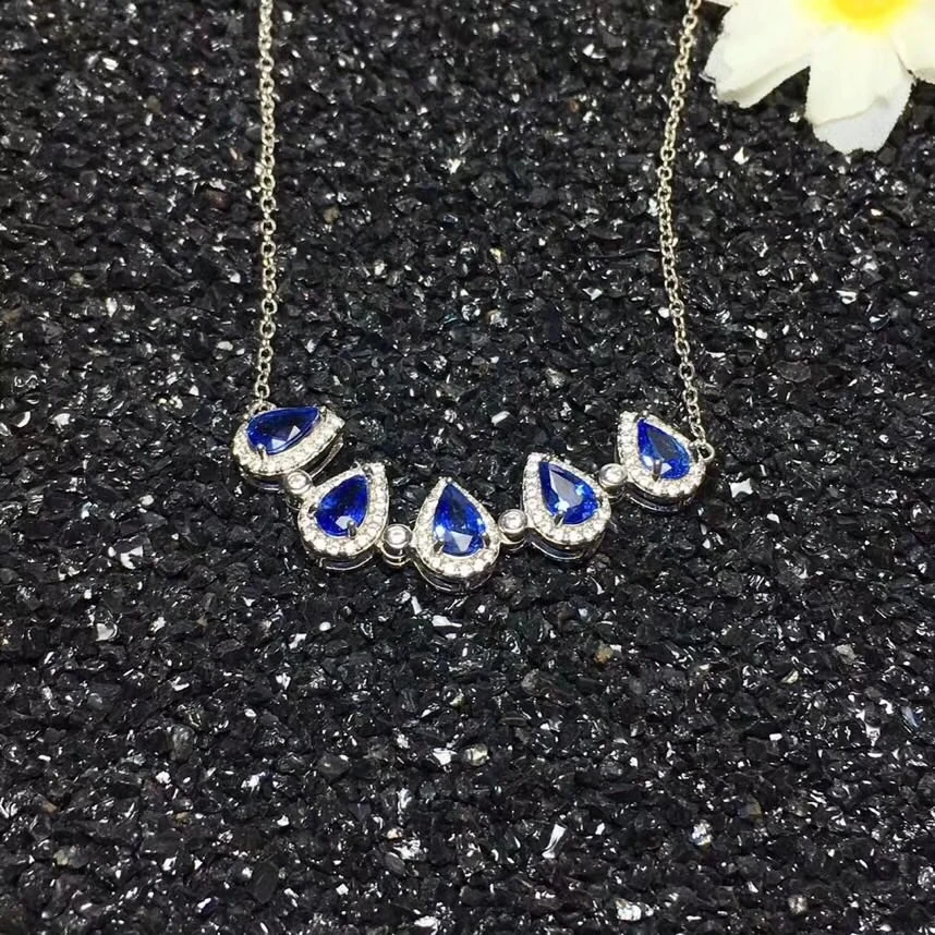  Saphir bleu naturel perle goutte d'eau fleur deux porte collier naturel pierre gemme pendentif coll