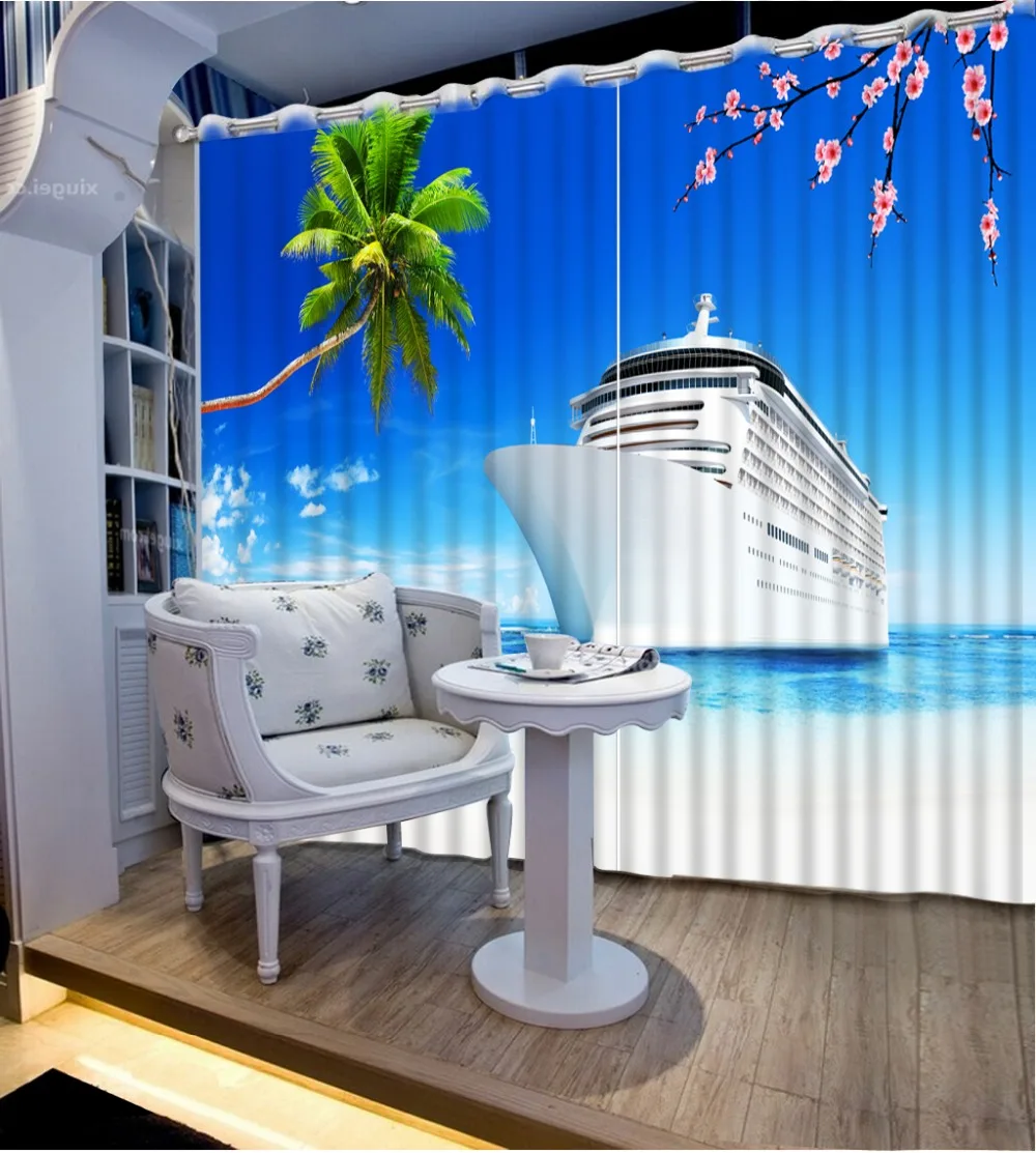

Home decoration beach scenery curtains for living room 3d custom curtains for living room