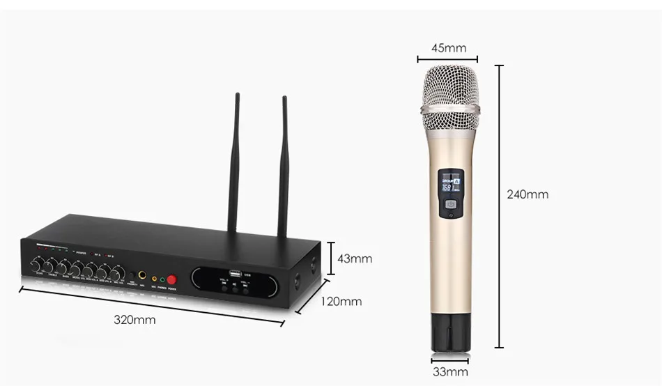 Excelvan MU-6S беспроводной ручной микрофон Двухканальный UHF Система фиксированных частот Bluetooth динамический картридж эхо эффект