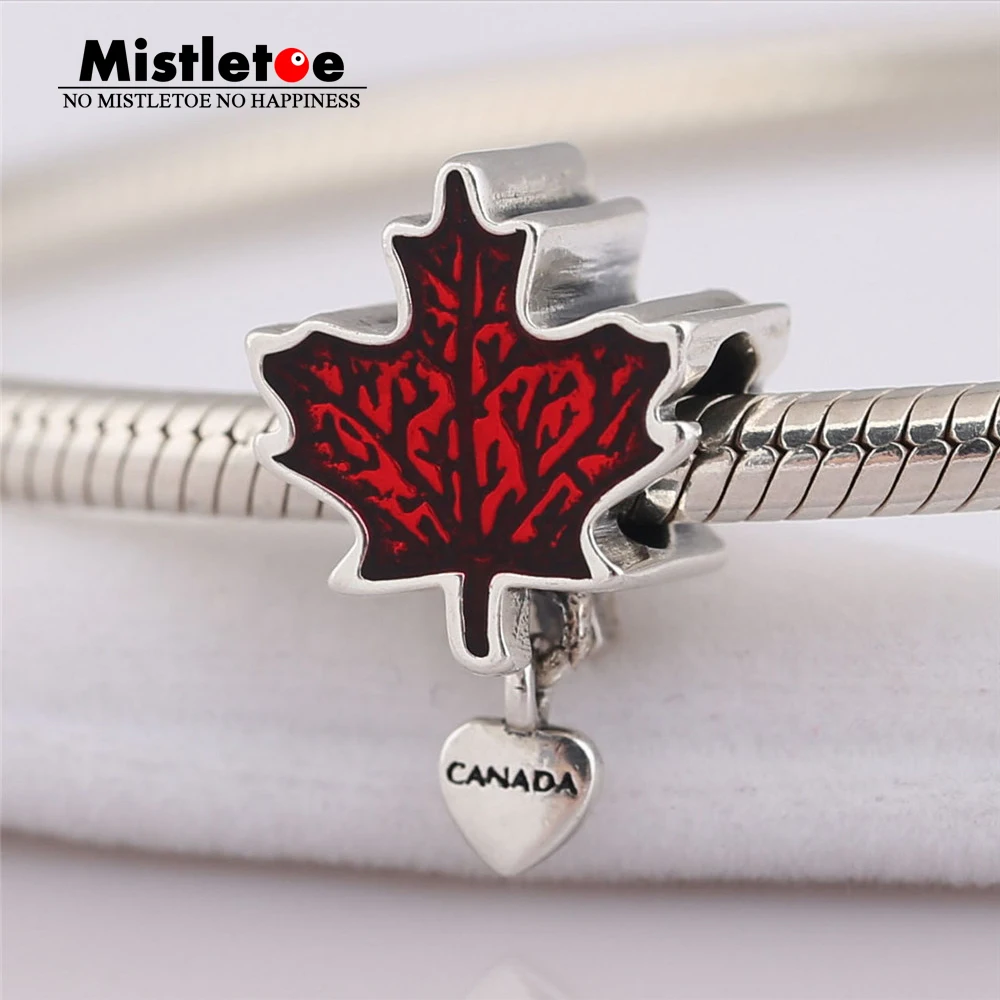 

Mistletoe 925 Sterling Silver Maple leaf Love Canada Dangle Charm Fit European Bracelet