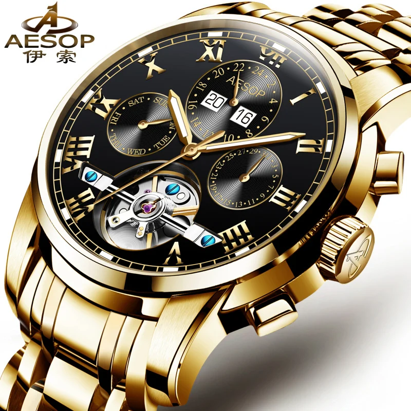 

Luxury AESOP Watch Men Automatic Mechanical watches Hollow gold Male Clocks Shockproof sapplire Waterproof Relogio Masculino