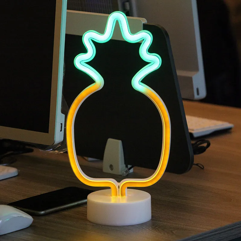 

YIYANG Novelty Night Light Desk Lamp LED Neon Cactus Pineapple Christmas Tree Battery Operated for Home New Year Wedding Decor