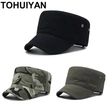 TOHUIYAN, мужская и женская кепка в Военном Стиле, армейская Кепка, одноцветная, из стираного хлопка, с плоским верхом, s, весна-лето, для улицы, унисекс, козырек, шапки