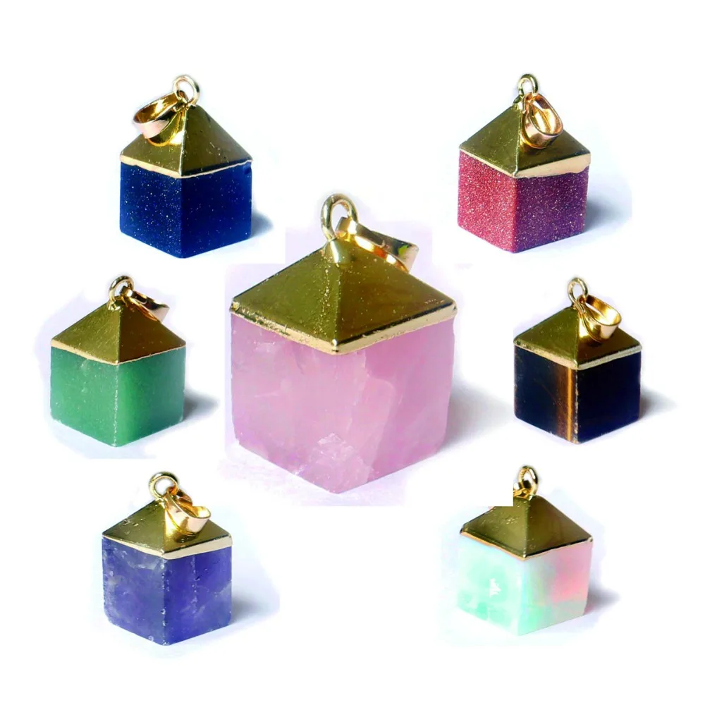 

Cube Square Cut Cone Gem Crystal Reiki Chakra Stone Pendant (rose quartz)