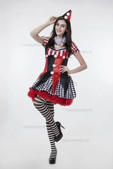 QUGUDUAN Dressheadwear Circus Funny Harley Quinn Costume Women Uniform Female Clown Cosplay Carnival Halloween Black Red Set Costumes -Cosplayware Store