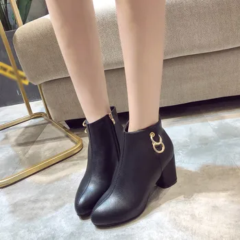 

Vogue Women Boots Nice Leather Ankle Boots For Women Pointed Toe Lady Winter Casual Shoes High Heel Boots Botas Mujer