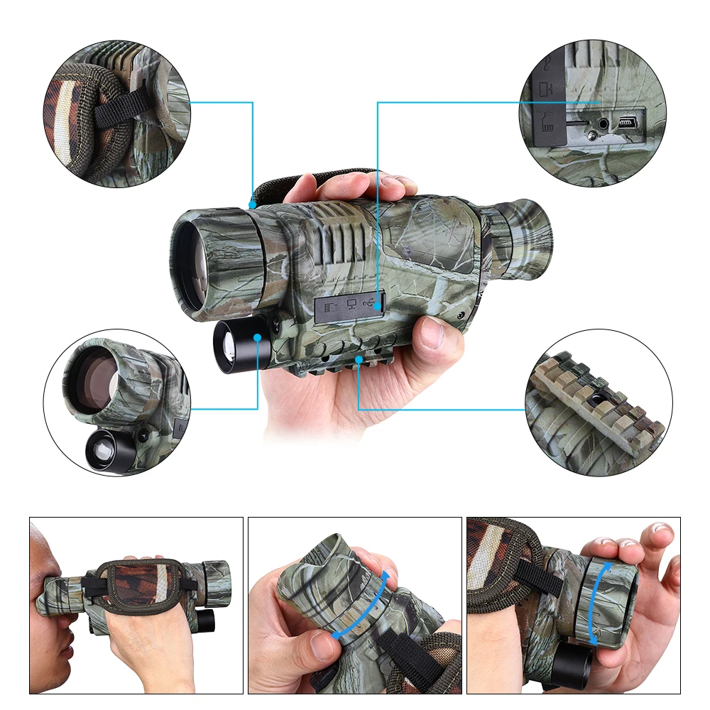 BOBLOV 5X40 Цифровой Инфракрасный ночного видения очки Монокуляр 200 м Диапазон видео DVR изображений для охоты камеры устройства