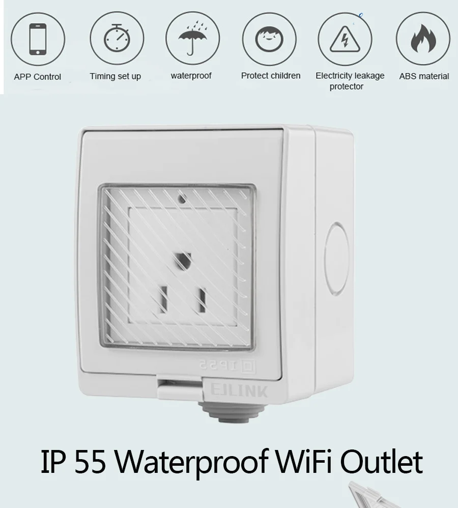 EJLINK Wifi Plug Socket IP55 Waterproof Smart Outlet Ewelink App Remote Control Outdoor Wifi Plug IOS and Android App Control (2)