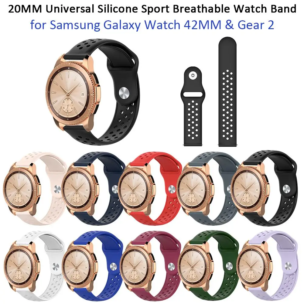 

20MM Silicone Sport Breathable Watch Band Wrist Strap for Samsung Galaxy Watch S4 SM-R810 42MM & Gear 2