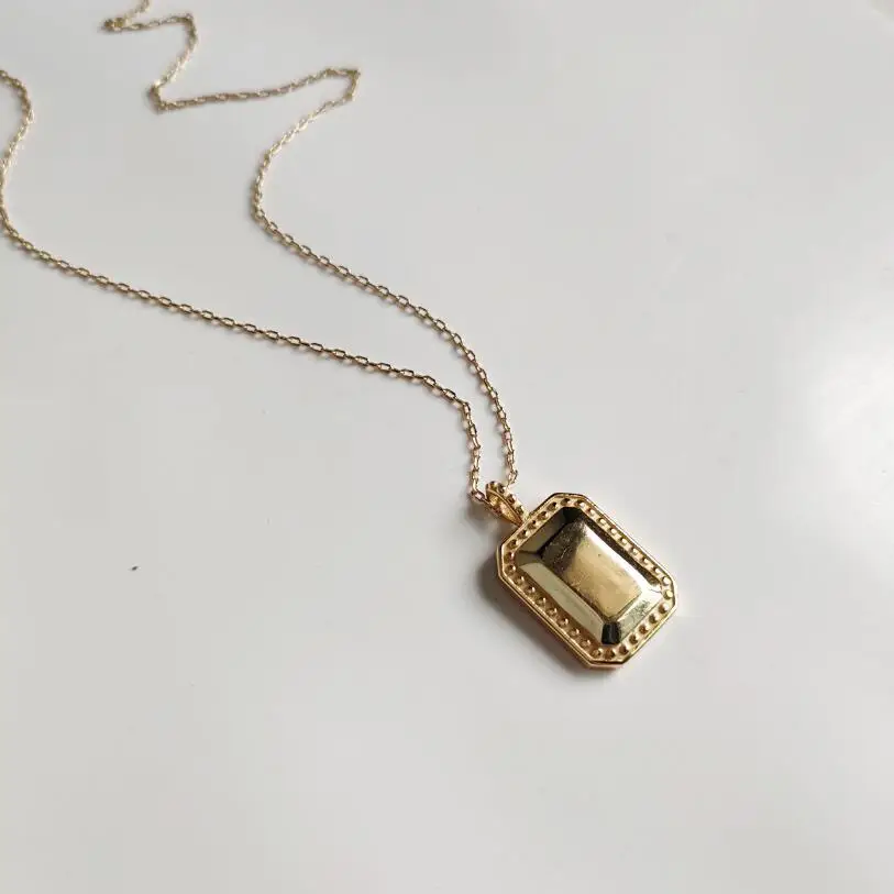 Европейское Золотое прямоугольное зеркальное ожерелье с подвеской s 925 пробы Серебряное грубо обработанная цепь Чокеры минималистское ожерелье для женщин