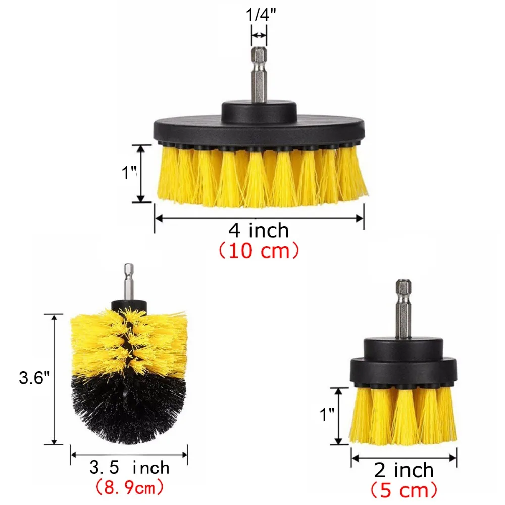 SITAILE 3Pcs Car Tire Electric Drill Brush Car Cleaning Brush for Wheel Hub Detailing Brush Quick Change Shaft Auto Cleaning Kit