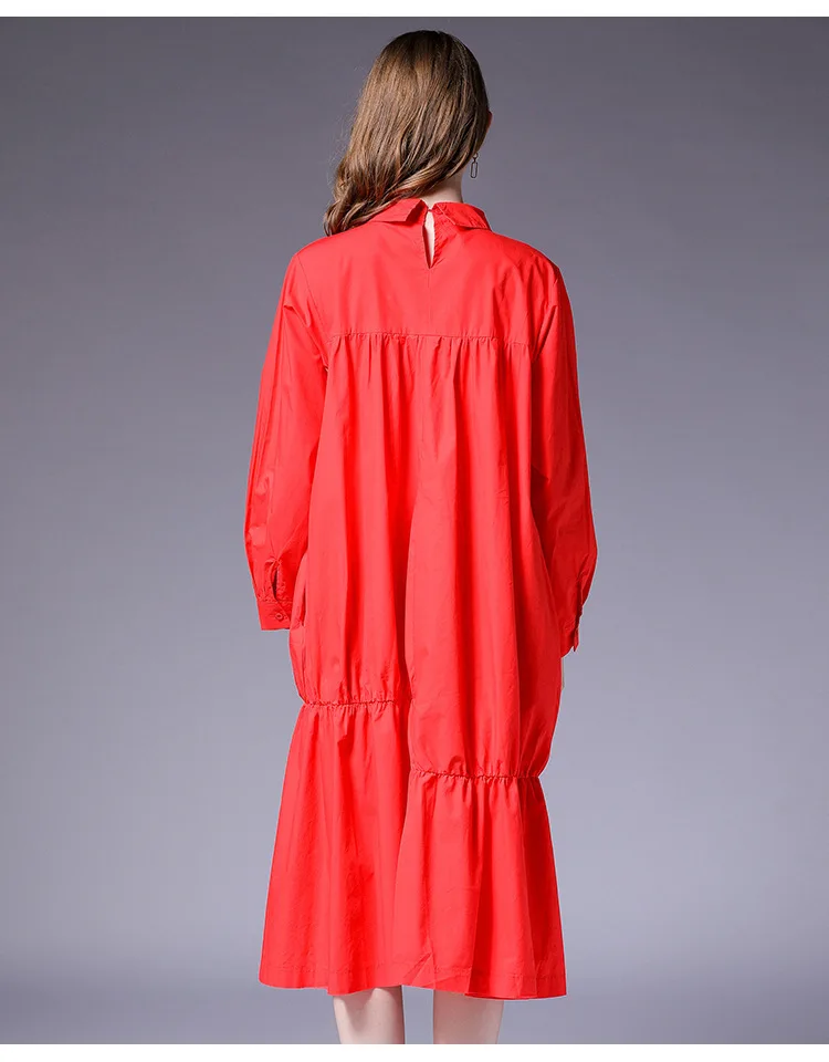LANMREM, новая мода, повседневная, большой размер, длинный рукав, плиссированная, в стиле пэчворк, свободная рубашка, тип, женское платье, Vestido YE372