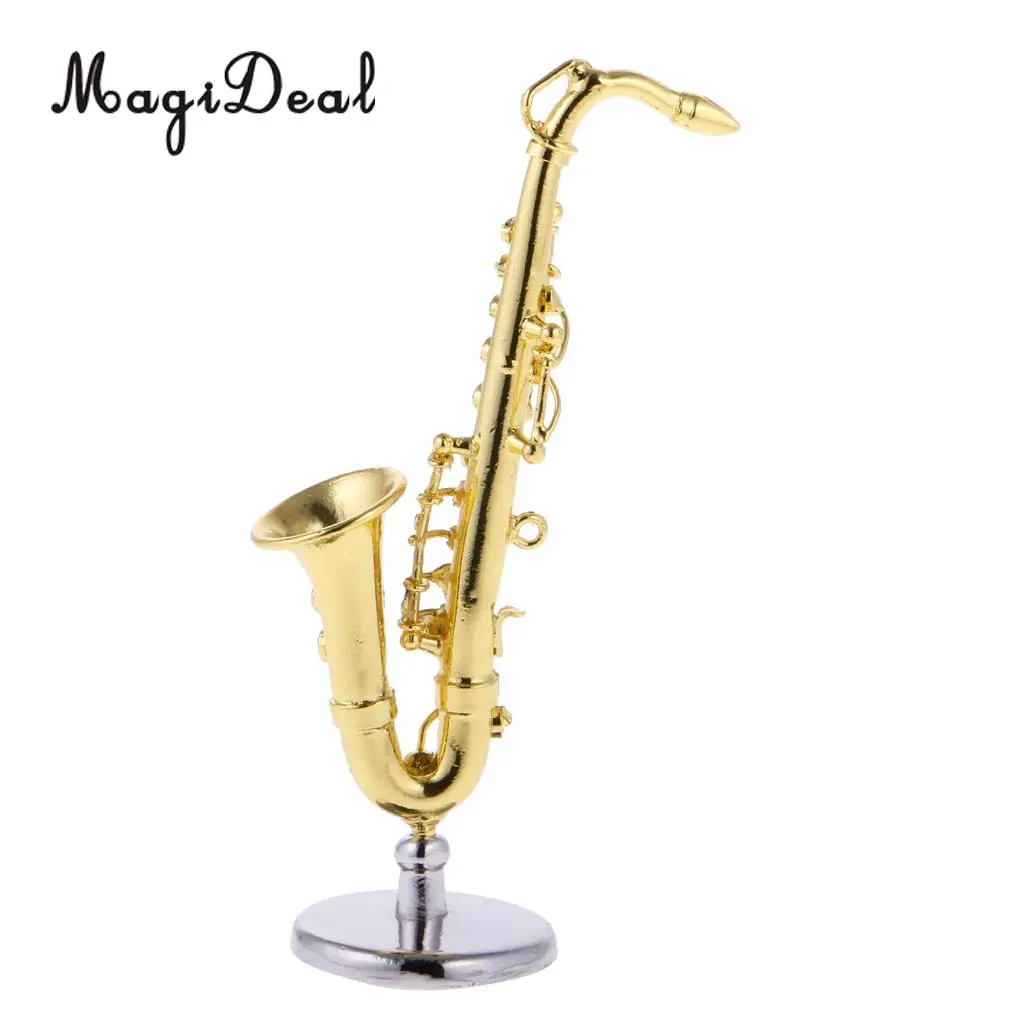 MagiDeal 1Pc Alloy Golden Miniature Saxophone for 1/12 Scale Dollhouse Bedroom Living Room Acce House Decor Child Kids Cute Toy