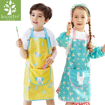 

Cute Animal Dog Rabbit Waterproof Children Apron With Sleeves Kindergarten Baby Painting Baking Playing Clothes Uniforms