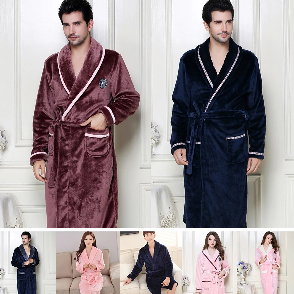 2018 New Arrival Men's Winter Robe Male Warm Long Bathrobes Comfortable Ladies Bath Robe Dressing Men Solid Homewear Plus Size