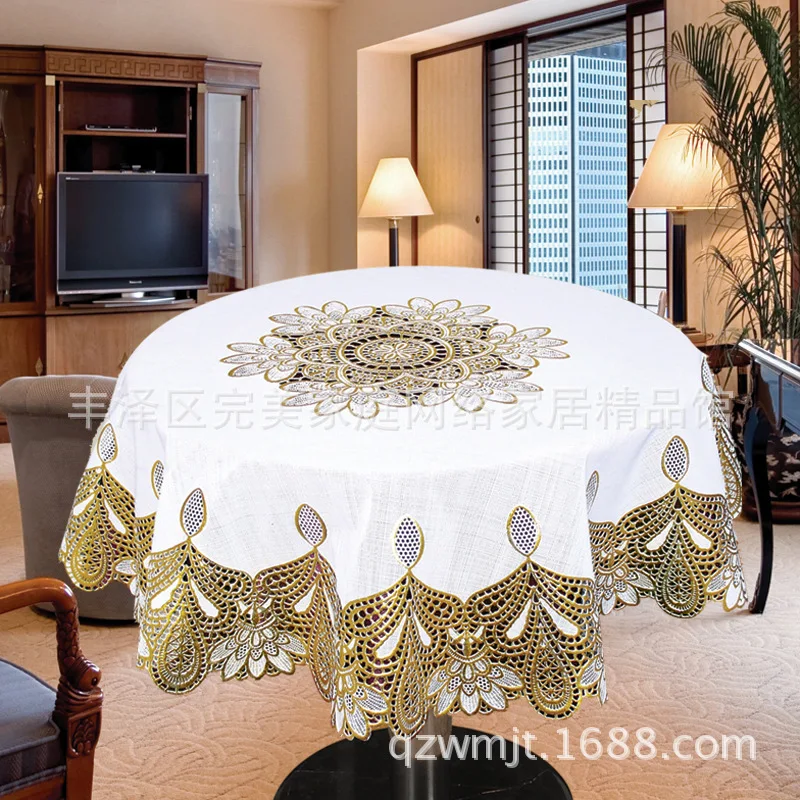 

High-grade Hot Stamping Round Tablecloth Print Waterproof and Oilproof PVC for Wedding TV Bar Cloth Party Hotel Table Cloth