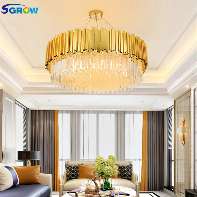 

SGROW Art Deco Indoor Lighting Fixtures Cake Crystal Chandeliers for Living Room Dining Room Modern Led Hanging Lamp Suspension