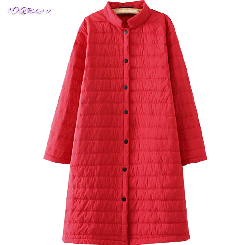 جديد زائد حجم فضفاضة الإناث سترة 2018 الشتاء معطف المرأة خفيفة الوزن رقيقة القطن معطف عارضة طويلة سترة النساء أنيقة IOQRCJVT93
